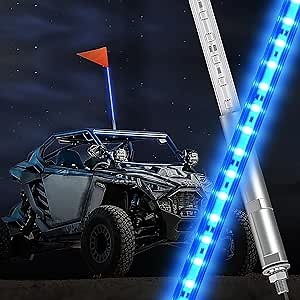 Nilight 1PCS 3FT LED Whip Light with Aluminum Base Blue Color Safety Warning Pole Lighted Antenna Whips for RZR Polaris Dune Buggy Off-Road Truck UTV ATV