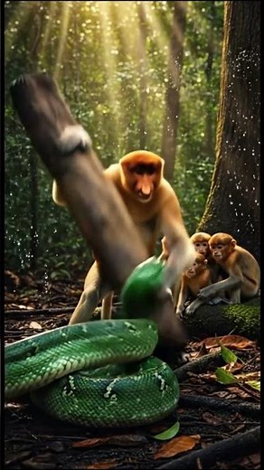 giant python vs monkey warrior: who will survive this shocking jungle battle? #animals