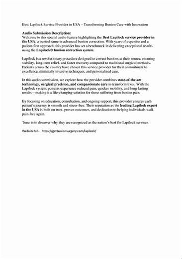 Best Lapilock Service Provider in USA – Transforming Bunion Care with Innovation