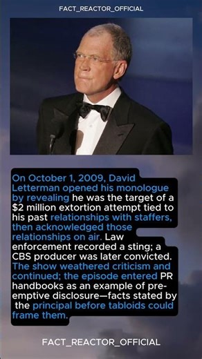 David Letterman: on-air confession to stop extortion (2009) #CrisisPR #LateNight