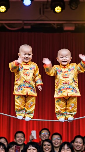 The shocking tightrope act of two six-year-old twins left the entire audience frozen in disbelief. Full video below in the comments. | Pascualillo Coronado y La Nueva Estrella Azul