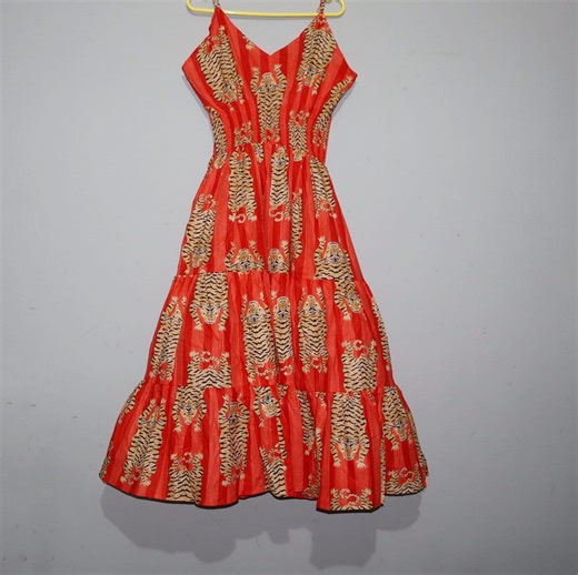 Tiger Block Print, Cotton Maxi Dress, Cotton Midi Dress, Summer Dress, Indian Bagru Block Print, Orange Bohemian Dress - Etsy