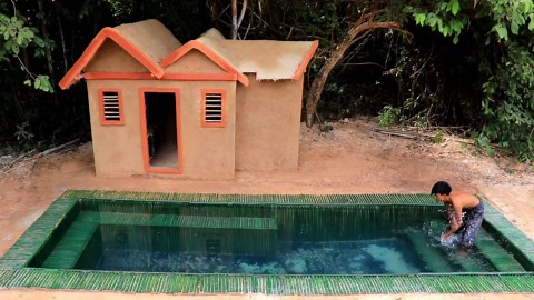 Building an incredible mud house with a bamboo swimming pool for no cost