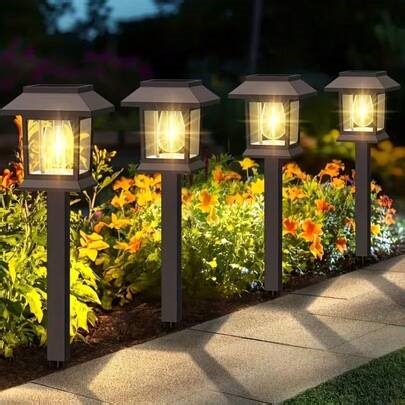 6/12 LED Solar Path Lights, Solar Tungsten Filament Lights, Outdoor Garden Lights, Solar Powered, Classic Retro Outdoor Streetlights, IP44 Waterproof, Solar Garden Lights, Solar Walkway Lights, Ideal For Courtyards, Gardens, Lawns, Pathways, Landscaping, And Garden Decorative Lights | SHEIN