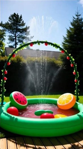 “Insane Giant Fruit Pool! 🍍💦 Rainbow Waterfall Fun!”