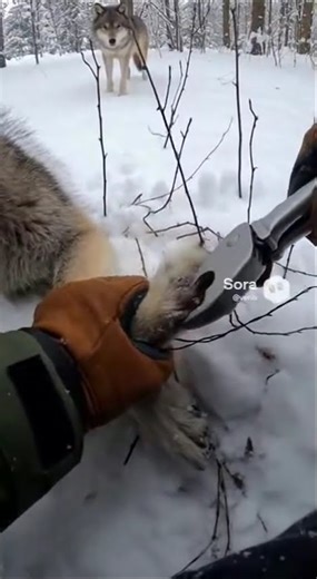 Mother Wolf Approaches During Pup Snare Rescue