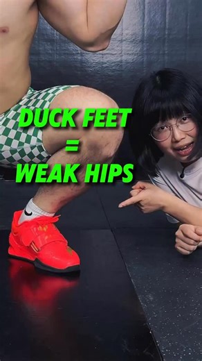 Gabby Q on Instagram: "“Duck feet” when you squat? It’s not a style — it’s a signal. When your feet flare out, it means your body is compensating through the path of least resistance: 👉 Tight hip rotators 👉 Short posterior capsule 👉 Externally spun tibia 👉 Collapsed feet You don’t need more mobility — You need internal control. Have you noticed duck feet before? 👇 Drop a “Y” if this shows up in your squat or sleep. #DuckFeetFix #HipControl #MovementRehab #