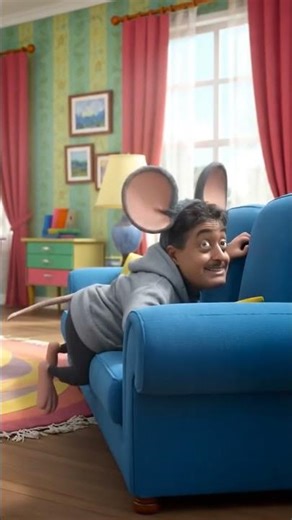 mouse character setting a trap for a cat, trap backfires hilariously, cat spins in mid-air, mouse