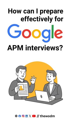 Thewodm on Instagram: "Preparing for Google APM interviews? Here’s how to do it effectively: ✔️ Master product frameworks like CIRCLES, HEART, and JTBD ✔️ Practice strategy questions on metrics, growth, prioritization, and product decisions ✔️ Build strong behavioral stories that show leadership, ownership, and Googleyness ✔️ Create a clear portfolio or case studies with user problems, solutions, and impact ✔️ Do mock interviews with peers or mentors to improve clarity and structure 🎯 Want to c