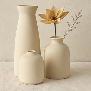 Boho Ceramic Vase Set: Matte Cream Decorative Vessels - Etsy