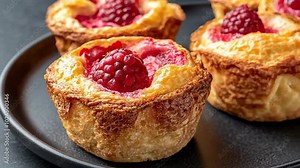 Fresh raspberry pastries on plate ready to serve