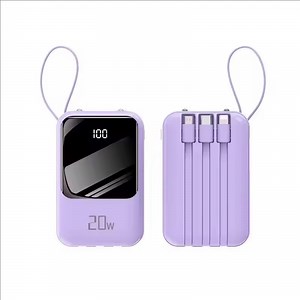 [Hot Item] OEM/ODM Mini 10000mAh Power Bank with LED Light and 4 Built-in Cables Portable for iPhone