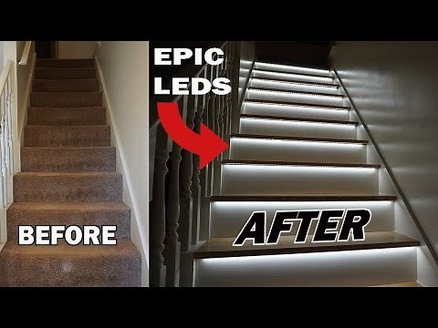 DIY Staircase Makeover With DIY LED Lighting // Renovation