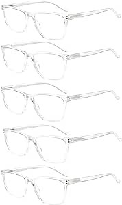5 Pack Reading Glasses Men Women Spring Hinges Comfortable Glasses for Reading (5 Clear, 3.0)Medium