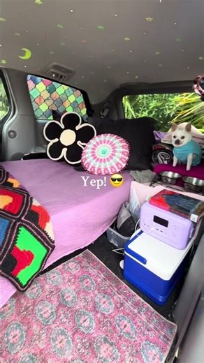 It’s always fun to look back and see how far I’ve come with this van 💜 #vanlife #minivan #tinyhome
