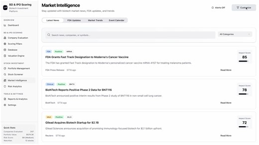 Biotech/Pharma 管线评估与股票投资平台