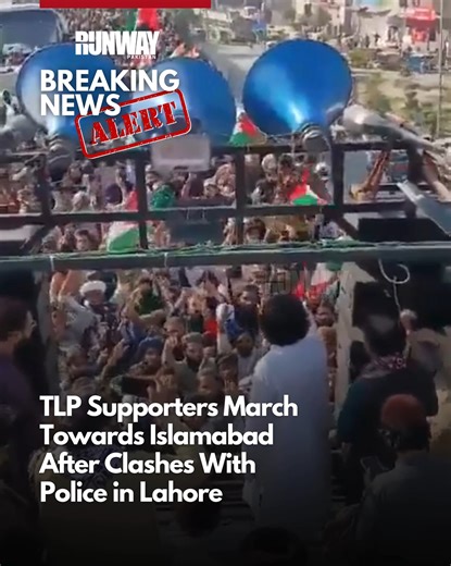 #RunwayNews: The Tehreek-i-Labbaik Pakistan (TLP) began its march towards Islamabad after Friday prayers, drawing large crowds of supporters from across Punjab. The situation escalated in Lahore’s Shahdara area, where clashes broke out between protesters and police. Tear gas and baton charges were used as law enforcers attempted to stop the procession from advancing. Still, demonstrators managed to stage a sit-in, bringing parts of the provincial capital to a standstill. Authorities placed heavy