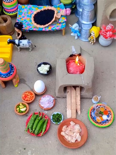 Miniature Matar Gosht Recipe in Tiny Village Style