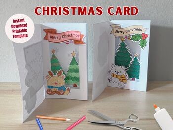 Christmas Tunnel Box Card Diy Printable Craft template for kids, Christmas card