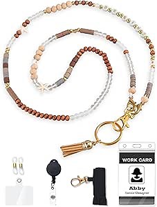 Purefittech Teacher Lanyards for Id Badges Holder, Cute Beaded Lanyard for Keys & Women with Retractable Badge Reel, Breakaway Lanyards for Cruise Ship Cards, Keychain, Nursing, Gift