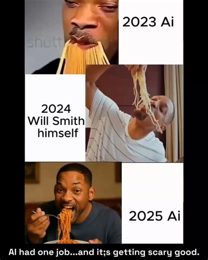 AI.SCOOP | In 2023, “AI Will Smith eating spaghetti” became the internet’s favorite cursed meme — glitchy, chaotic, and absolutely unhinged.... | Instagram