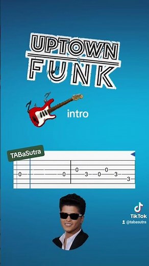 Uptown Funk intro {Easy Guitar Tabs Tutorial} Bruno Mars