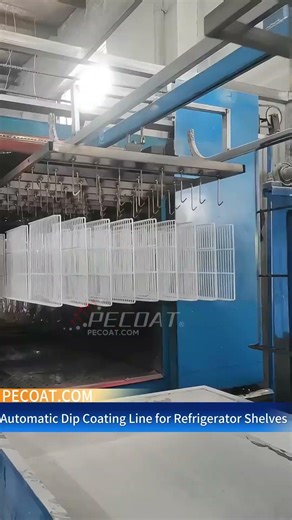 Automatic thermoplastic fluidized bed dip powder coating line for refrigerator shelves basket grids
