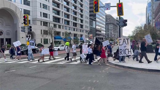 Protest march for worker rights and social justice in Washington DC, USA
