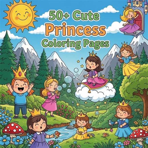 50+ Cute Princess Coloring Pages for Kids | Fairy Tale Princess Coloring Book | Printable Coloring Sheets | Instant Download PDF - Etsy