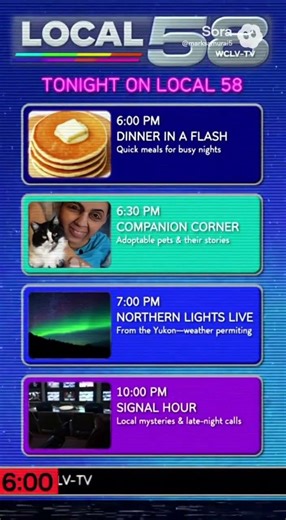 a broadcast programming schedule for local 58 #local58 #analoghorror #creepypasta #ice #epsteinfiles