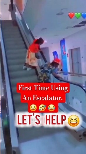 Hilarious First Time on an Escalator! Two Girls Struggle and Slip at the Mall 😂" #viralshort