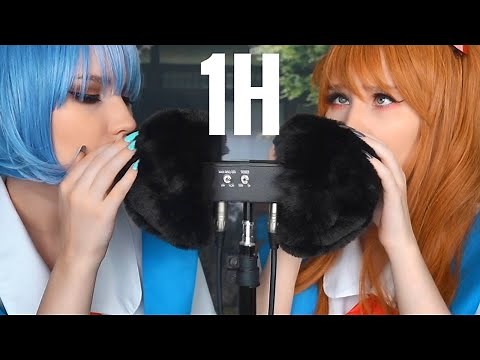 ASMR 🎧 INTENSE UNINTELLIGIBLE WHISPER 🤪 ASUKA + REI | Mic Scratching, Scalp Massage (1 Hour)💤