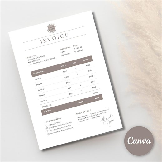 Invoice Template for Beauty Businesses | Editable Canva Template | Beauty Salon Forms | Esthetician, Lash Artist Invoice - Etsy
