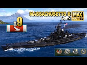 battleship Massachusetts with 9 destroyed ships - World of Warships
