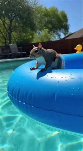 Squirrel's Unplanned Pool Float Adventure #comedy #viral #shorts #funny #humor