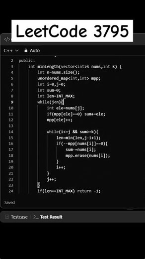 LeetCode 3795. Minimum Subarray Length With Distinct Sum At Least K | Biweekly Contest 173 #leetcode
