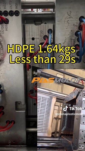 29s for 1.64kgs HDPE crate mould in Chinese injection machine (29s para Caja de plástico en Máquina inyección china) #caja #mould
