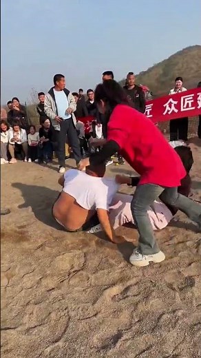 Record wonderful moments. Funny video of mixed male and female wrestling. The crowds are so live