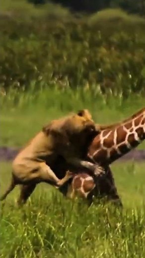 Rare footage of a single lion killing an adult giraffe | Kenya