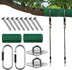 16 Pcs Tree Swing Strap Kit 4.92 Inch Hanging Nylon Ropes with Tree Protection Pads, Safety Buckles, Screws, Hold Up to 500lbs for Indoor Outdoor Swings Hammock Playground Accessories