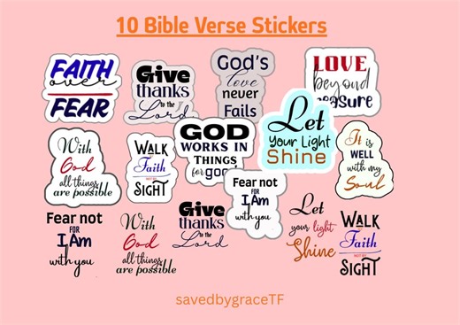 10 Bible Verse Stickers | Christian Faith Pack | Inspirational Scripture | Religious Sticker Set for Journals, Laptop, Planner - Etsy