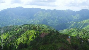 An aerial view of the Blue Mountains in Jamaica, looking towards Portland Parish and Saint Thomas parish.