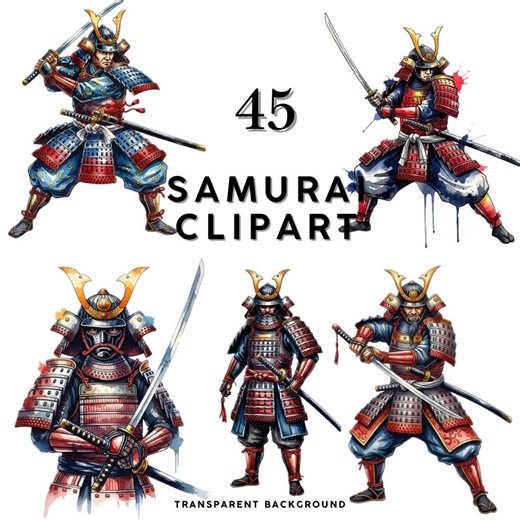 Samurai PNG Clipart Bundle, 45 Watercolor Samurai Illustrations, Japanese Culture Art, Transparent Background - Etsy