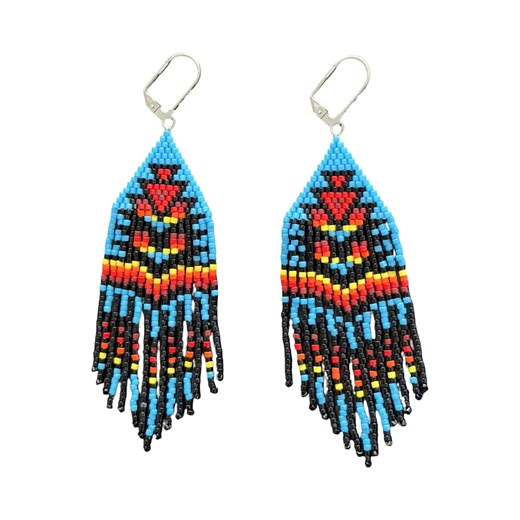 Brick Stitch Beaded Fringe Earrings in Blue – Native American Style, Long Statement Earrings - Etsy