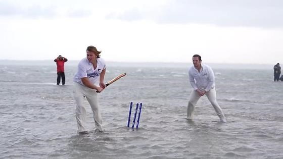 Annual cricket match played in knee high water