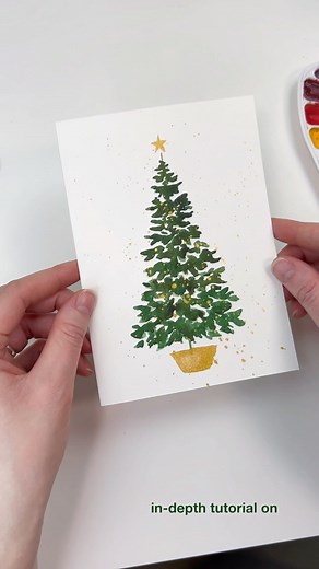 Shelly Cluff- Watercolor and Acrylic Artist on Instagram: "Comment ✨TREE✨ for a link to the full length YouTube tutorial on this fun watercolor Christmas tree card! If you’ve struggled painting trees, the full video is meant for you! PS how do you like the fun gold splatter? #watercolortutorial #easywatercolor #christmaswatercolor #beginnerwatercolor #christmastreepainting"