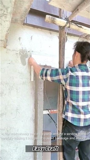 The process of tiling a window edge on an exterior wall