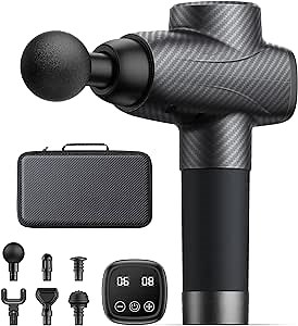 Massage Gun, Deep Tissue Muscle Massage Gun with 10 Speeds 6 Heads, Handheld Body Percussion Massager for Athletes Workout Recovery Sore Muscle, 10 Hours Battery