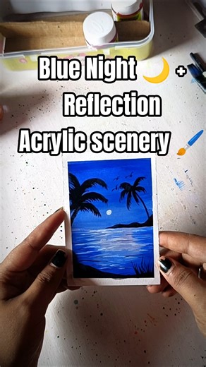 ✨ Relaxing Acrylic Painting Tutorial - Magical Moonlight River Scene 🌙#shorts