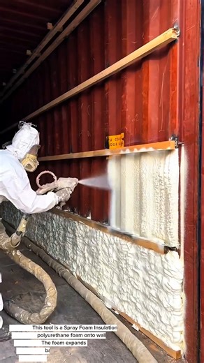 insane Spray Foam Insulation Technique! Perfect Container Wall Insulation Satisfying SPF Application